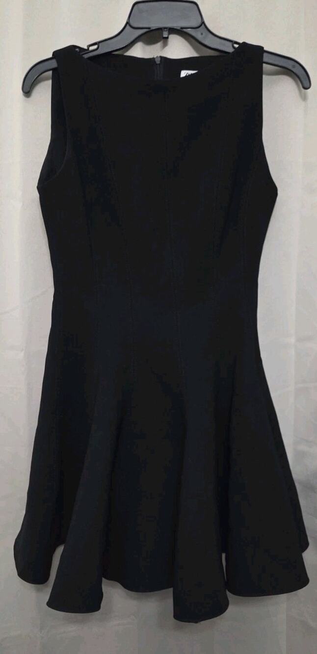 ZARA Black Skater Dress Mini Fit Flare Sleeveless Pleated Princess Seam Small S